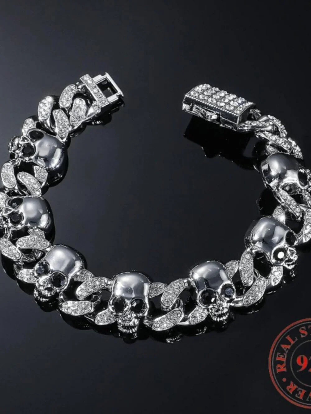 Mens S925 silver gothic skull bracelet Silvery daily wear